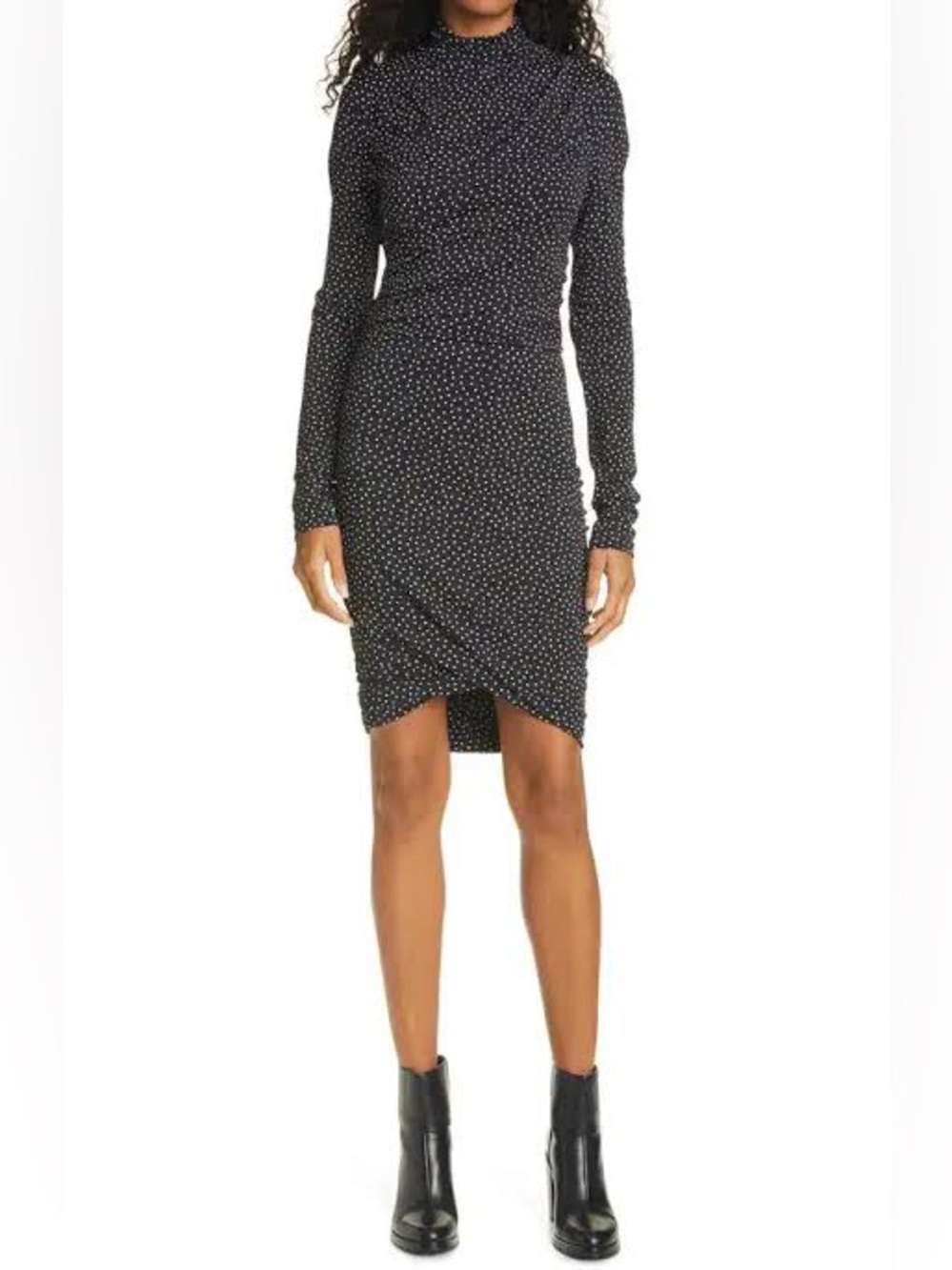 Rag & Bone Koda Black Polka Dot Long Sleeve Ruched Dress